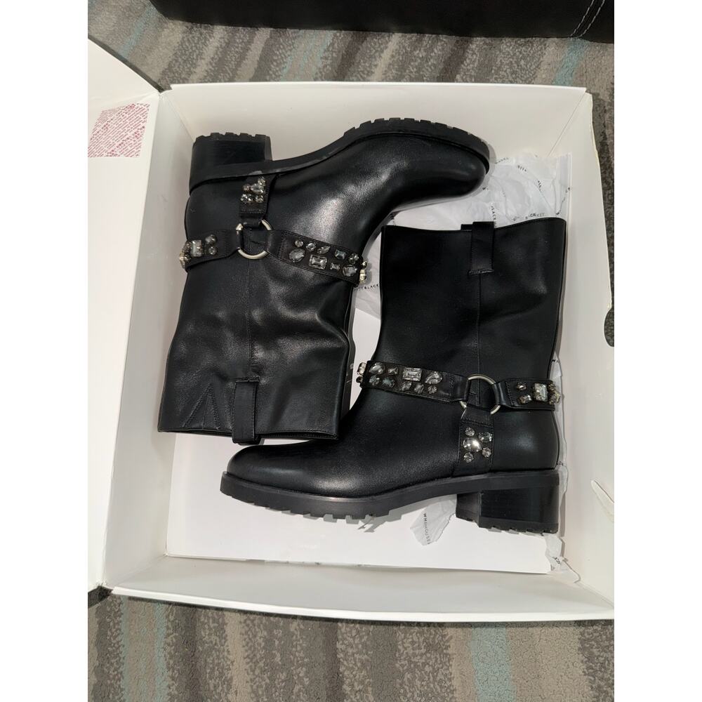 White House Black Market Kristen Leather Moto Rhinestone Boots NEW  9.5 - Picture 2 of 9